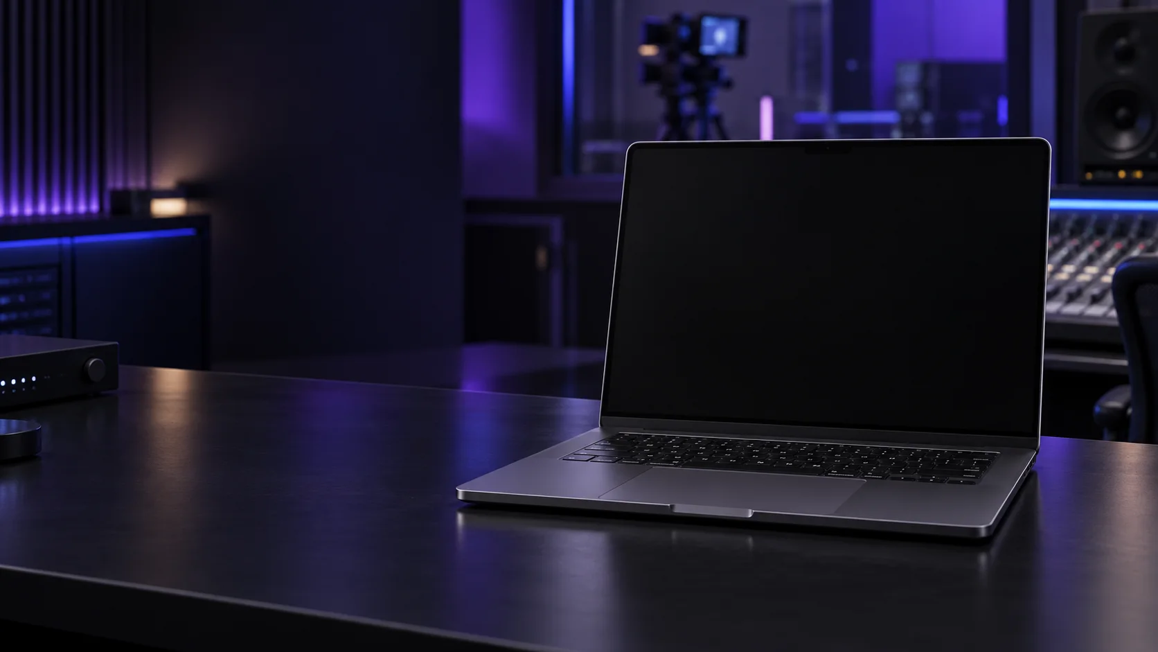 MacBook Pro dans un environnement de régie audiovisuelle